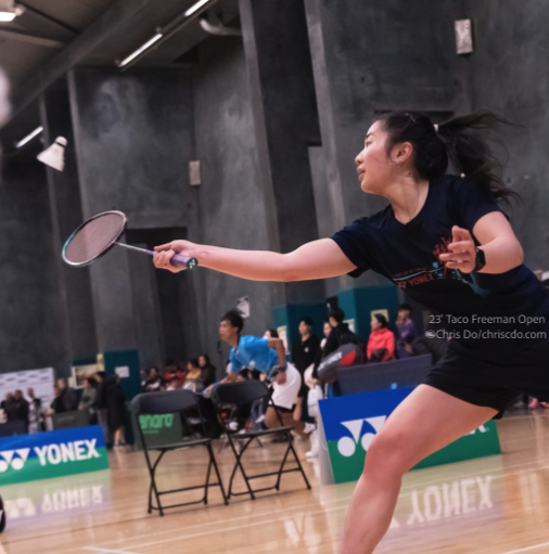 Emily Yu with badminton racket